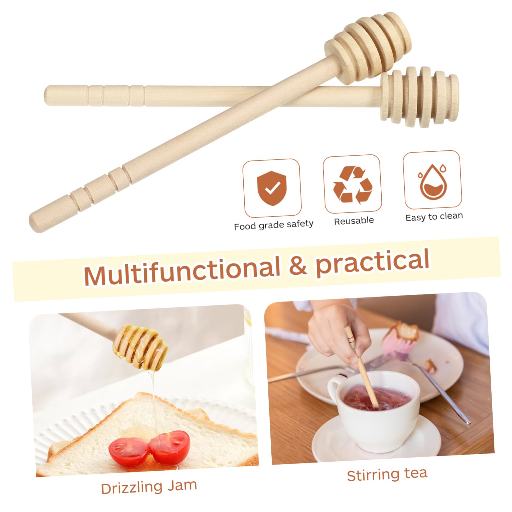 BRIGHTFUFU Elegant Wooden Honey Sticks 3pcs Reusable Honey Dippers for Kitchen Tea