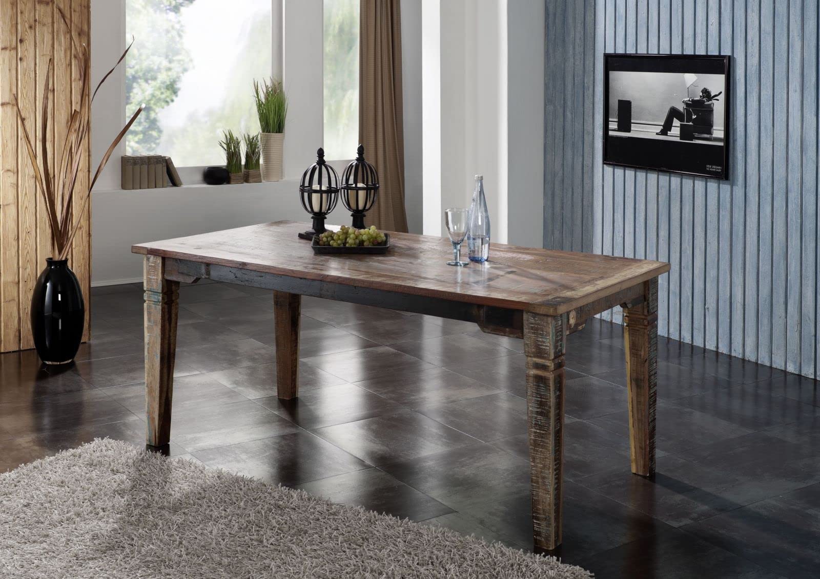 MASSIVMOEBEL24.DE Table à Manger 200x90cm - Bois Massif recyclé Multicolore laqué - Inspiration Ethnique - Nature of Spirit #32