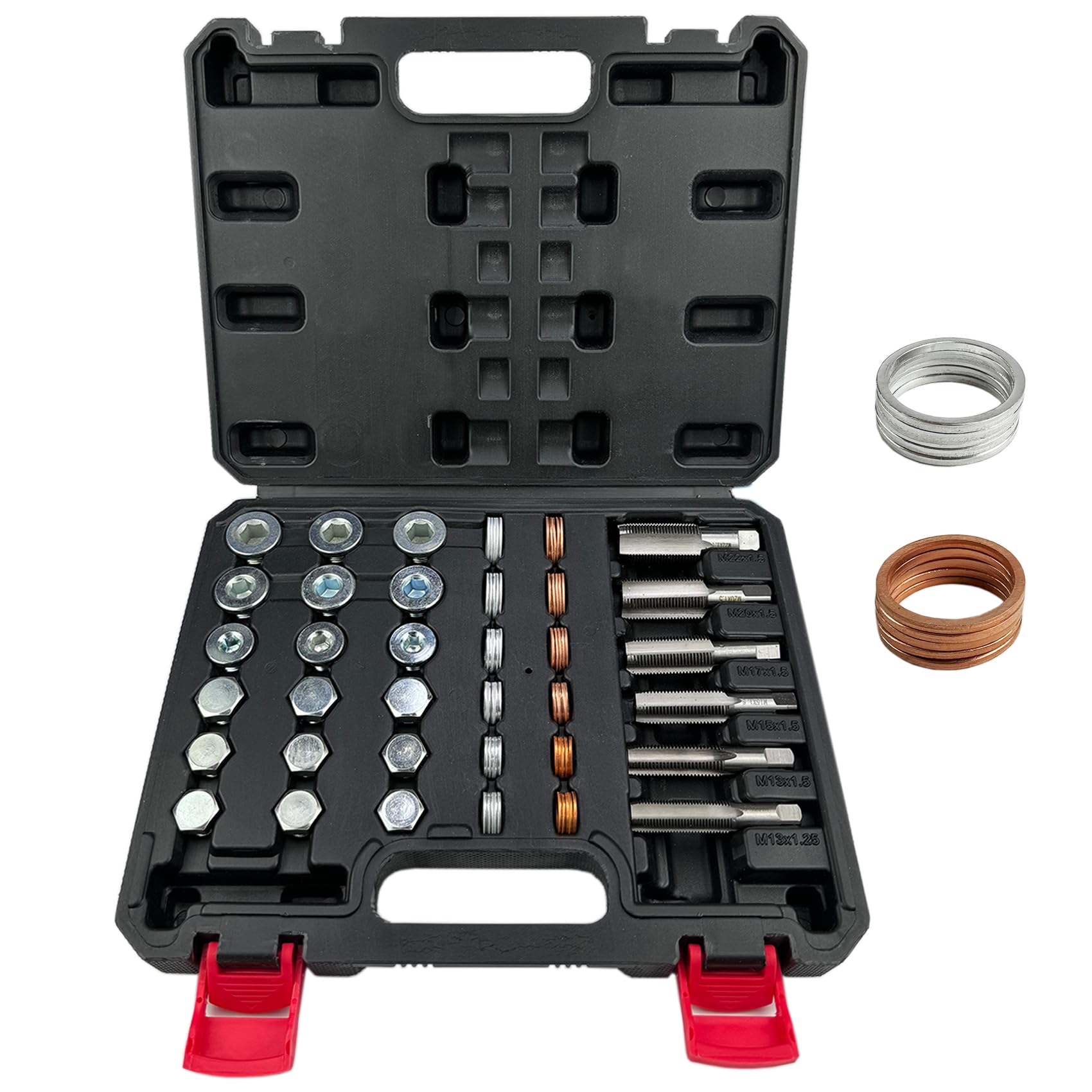 TR TOOLROCK84 Pcs Oil Pan Drain Plug Thread Repair Kit, Metric Oil Drain Plug Repair Kit, M13 M15 M17 M20 M22 with Crush Washers Thread Taps Drain Plugs and Carry Case