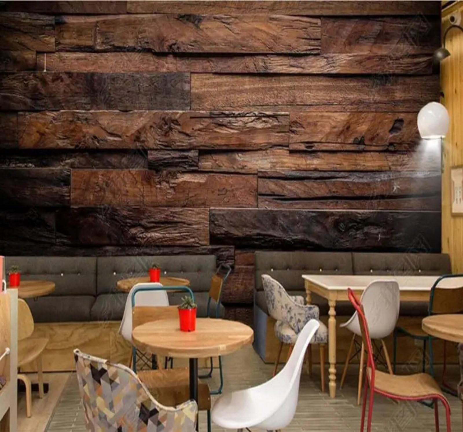 Xlming 430Cm×300Cm(B×H) Large Vintage Nostalgic Wooden Plank Wood Grain 3D Wallpaper Premium Textured Silk Study Dining Living Room Bedroom Sofa Tv Wall Easy Install-430Cm×300Cm