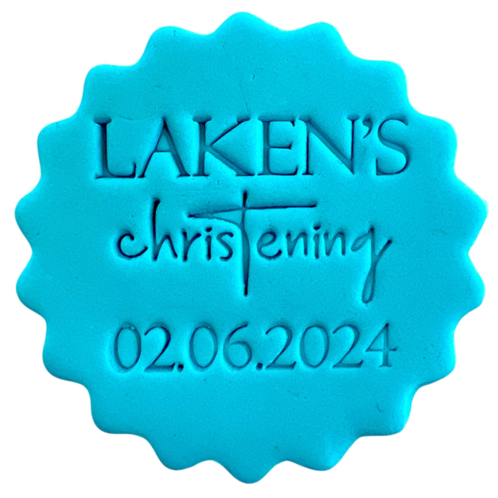 Personalised Cookie Stamp with Free Scallop Cutter, Baptism Christening Communion, 5cm Acrylic Biscuit Embosser, Food-Safe Plastic Baking Tool, Fits M&S All Butter Biscuits (Design 2)