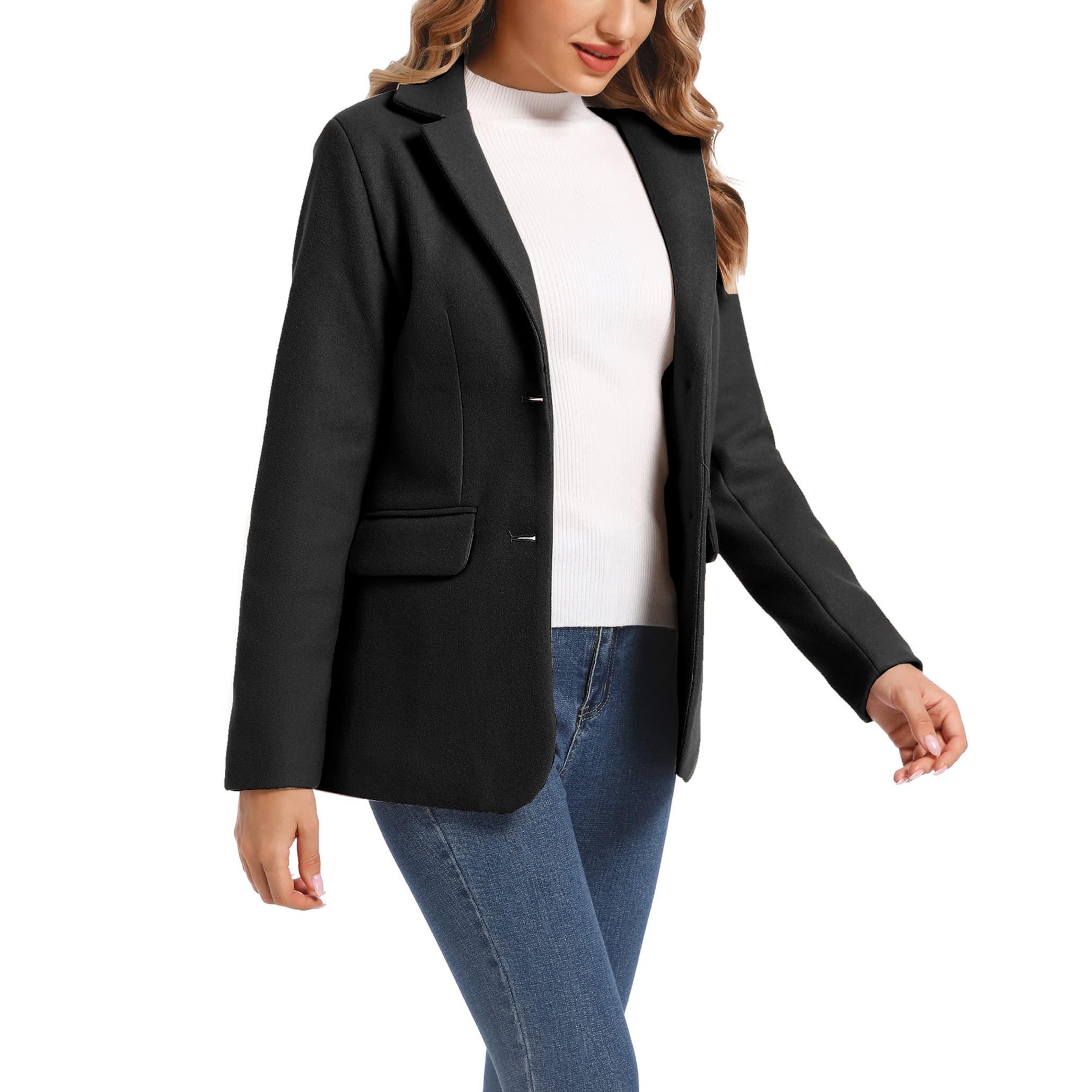 Womens Notch Lapel Two Button Wool Blend Blazer Suit Jacket