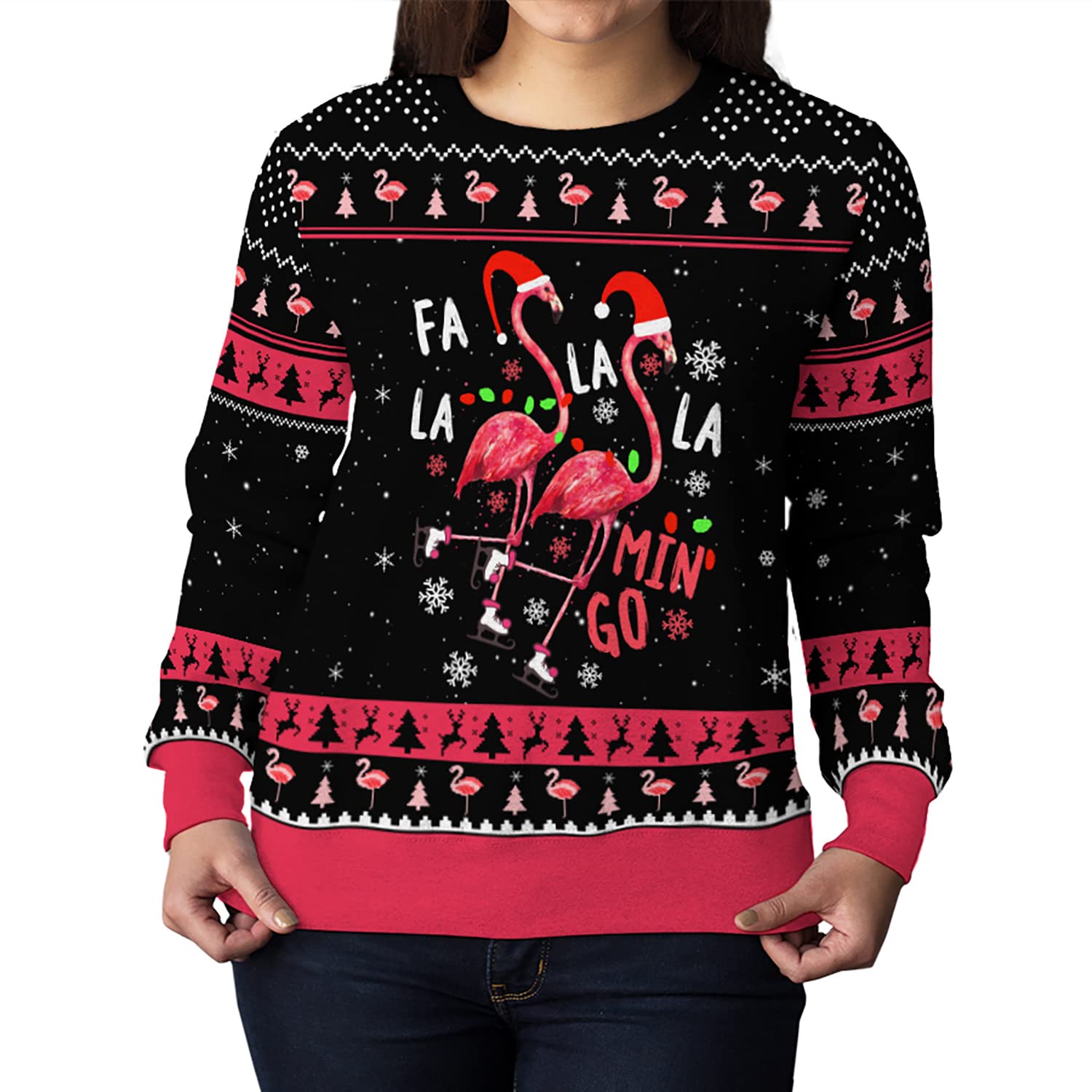 Flamingo Ugly Christmas Ugly Sweater Pink Falalala Mingo Christmas Sweatshirt