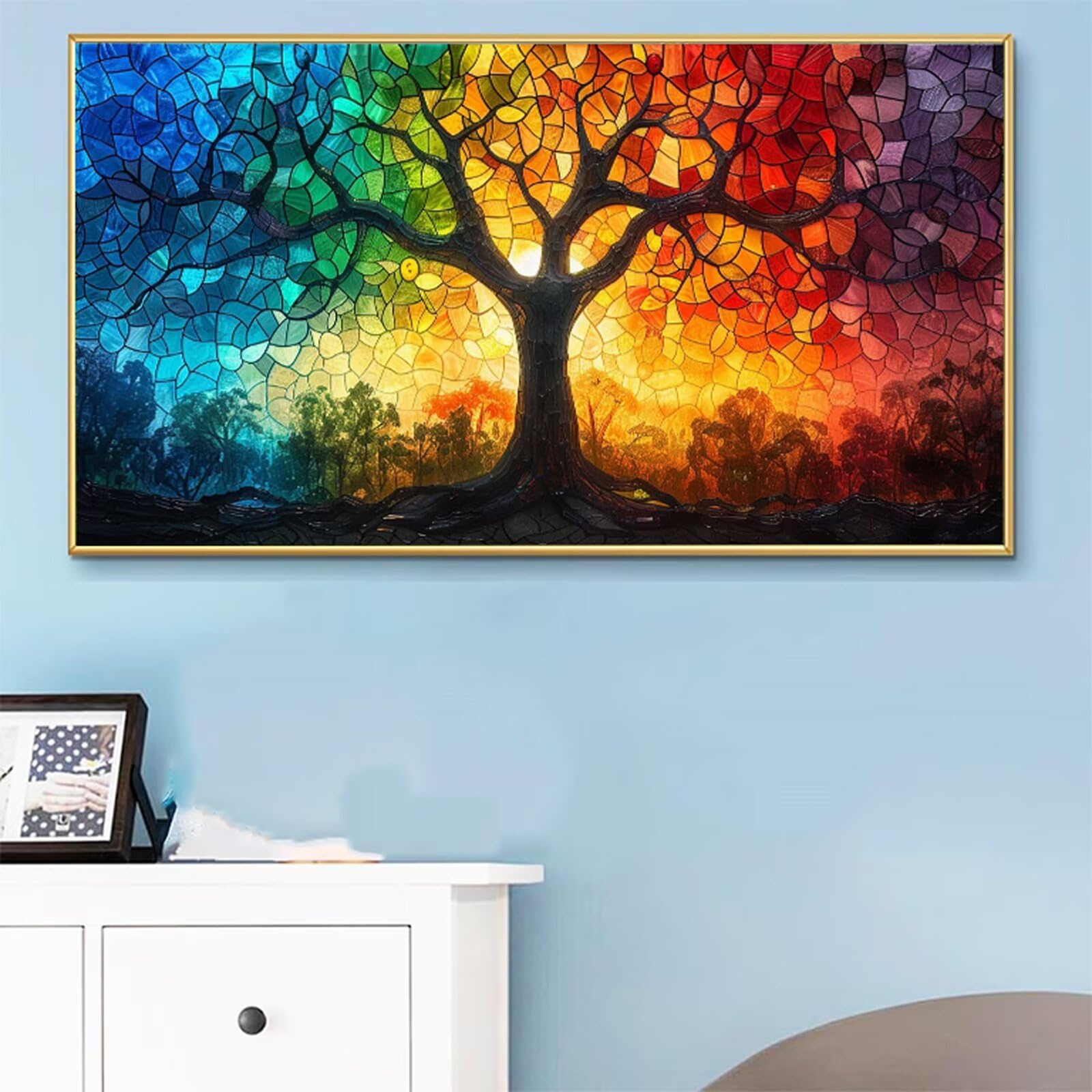 Peinture Numero Adulte Bleu Peinture Numéro Arbre DIY Coloriage par Numero Adulte 50x100cm avec Pinceaux et Acryliques, Sans Cadre, Kit Activité Manuelle Pour Décoration Été Maison Salon, Cadeau RB-29