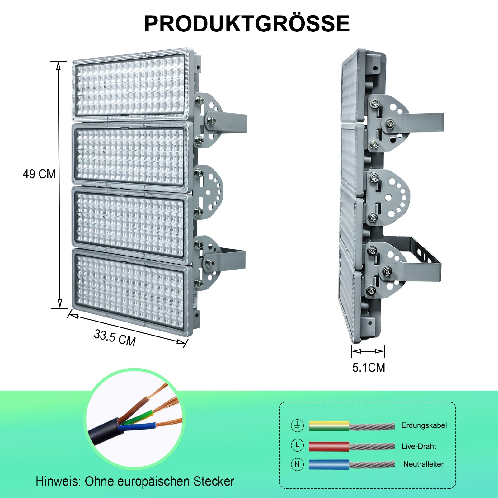 LED Strahler 400W LED Flutlicht 40000LM Flutlichter 3000K Strahler Außen IP67 Wasserfest 4 Flutlichtstrahler mit einstellbarem Winkel geeignet für Stadion Hinterhöfe