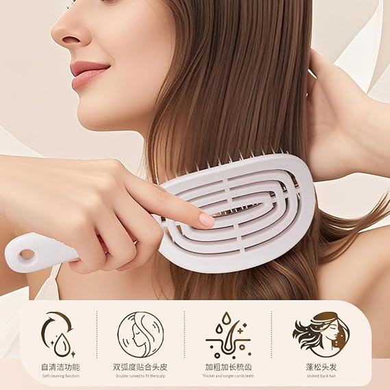 Self Cleaning Hair Brush, Easy Clean Detangling Brush for Faster Blow Drying for Women Men Kids,Hair Brush that Can Quickly Detangle Knotted Hair (White)
