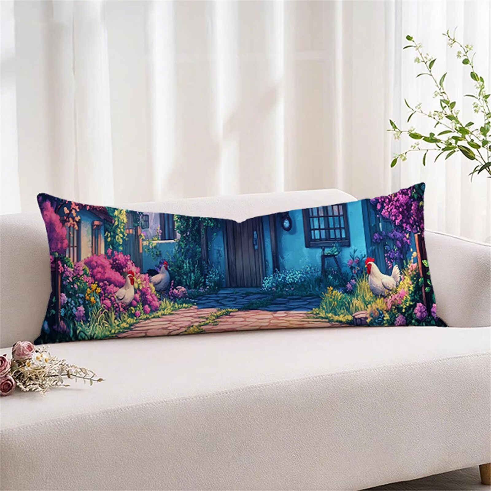 Zwierzęta poduszka do spania na boku, poszewka na poduszkę 70 x 210 cm, kurczak, poduszka do spania na boku, z ukrytym zamkiem błyskawicznym, na łóżko, sofę, miękka, odporna na poduszkę, prezent dla
