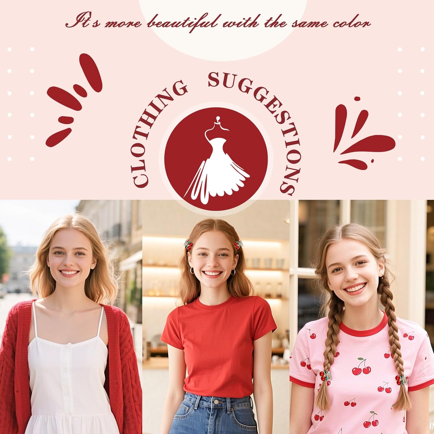 Auseibeely 6 Pcs Mini Cherry Hair Clips - Cute Rhinestone Claw Clips for Women Girls, Small Cherry Claw Clip for Half Up Styles, Decorative Rhinestone Hair Accessories, Ideal for Gifts - Image 6