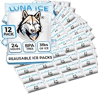 LunaIce Reusable Dry Ice Packs for Shipping - BPA-Free Gel Bricks, 24+ Hour Freeze, 12 Pack 3lb Bulk for Perishables