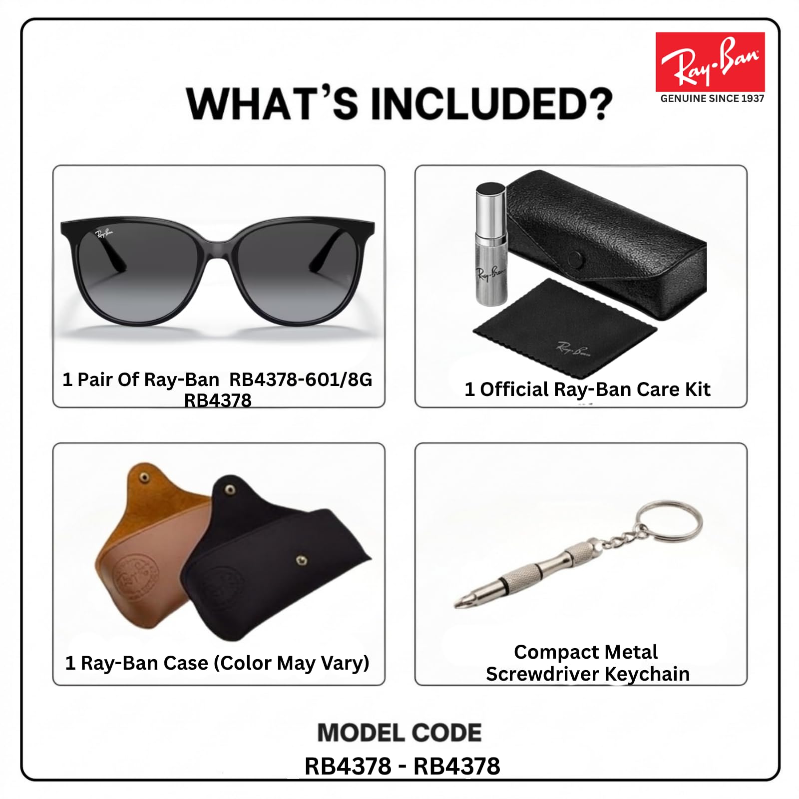 Ray-Ban RB4378 zestaw okularów przeciwsłonecznych | ekskluzywne etui i zestaw do pielęgnacji | Polished Black/Grey Gradient