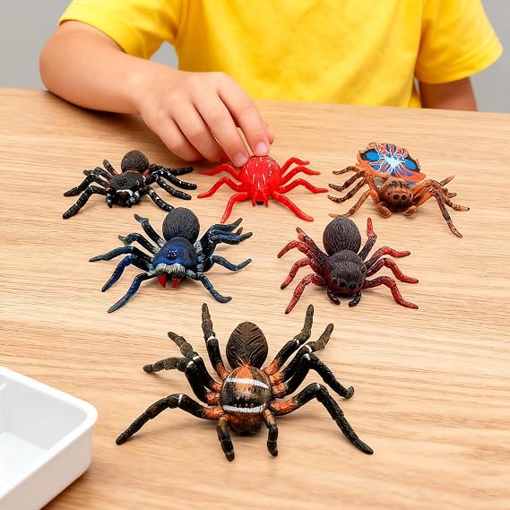 6 Pack Realistic Stretchy Rubber Spider Toys - Soft Plastic Halloween Decorations, Scary Prank Props, Party Favors Toys for Kids Halloween Birthday (6 PCS)