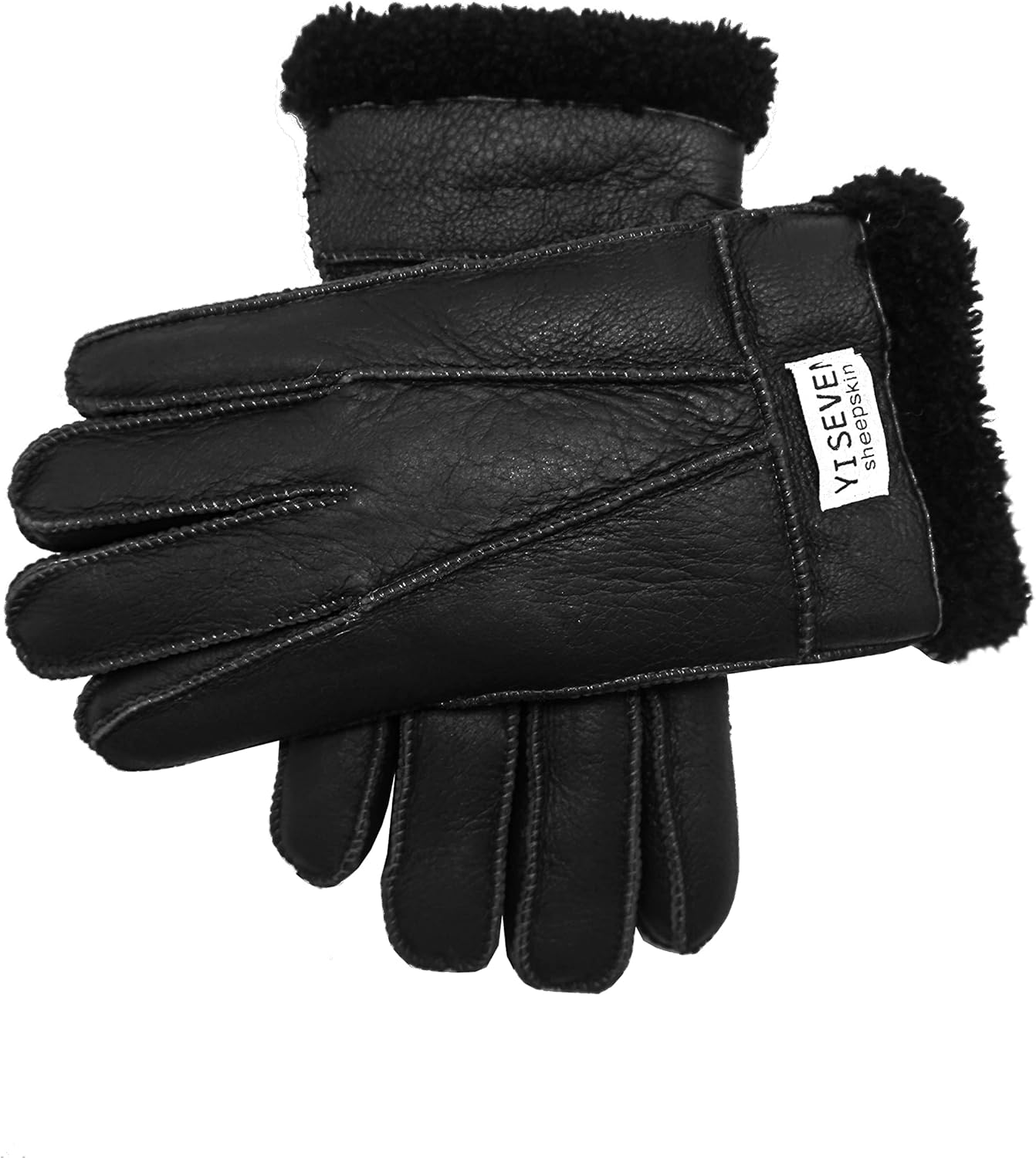YISEVEN Men's Winter Shearling Sheepskin Gloves with Logo - Image 6