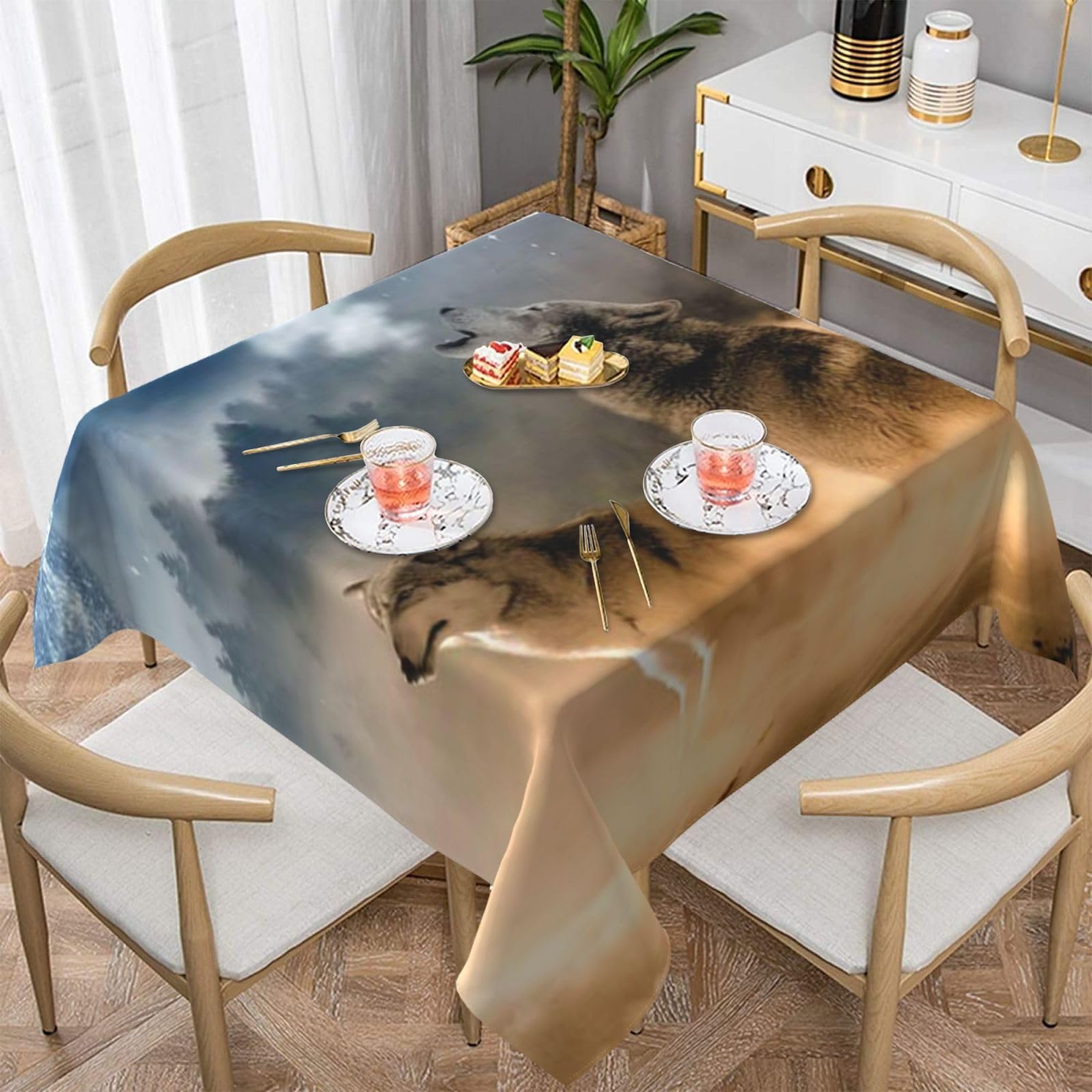 DCEHGEW wolf on mountain Prints Square Tablecloth 137x137 CM, Waterproof Fabric Table Cloth for Dining Table, Farmhouse Table Cover for Kitchen Dining Tabletop Decoration