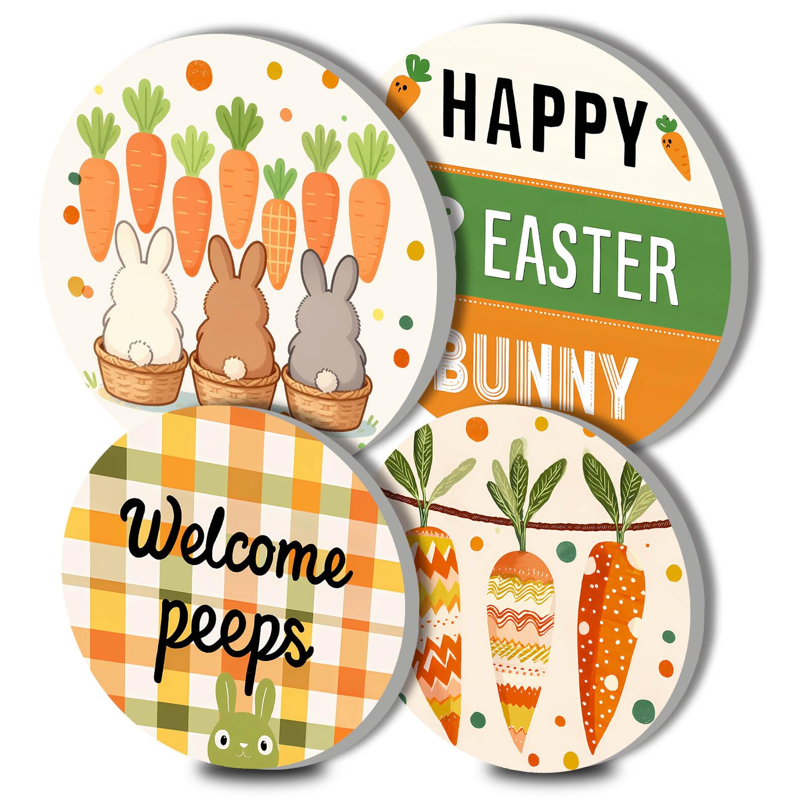 Colorful Easter Art Electric Stove Burner Covers,4 Pcs Rabbits Round Stove Burner Covers,Bunny Carrot Stove Burner Cover,8 Inch and 10 Inch Dining Room Cooktop Home Decorative