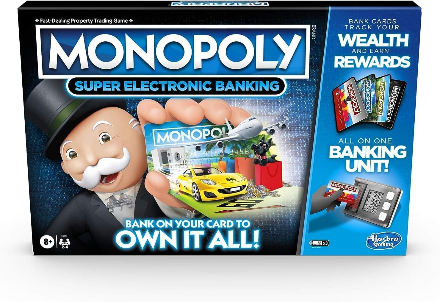 Monopoly Super Electronic Banking Monopoly Board Game | Electronic Banking Unit, Choose Your Rewards, Cashless Gameplay Tap Technology | Ages 8+ | 2-4 Players | Family Games