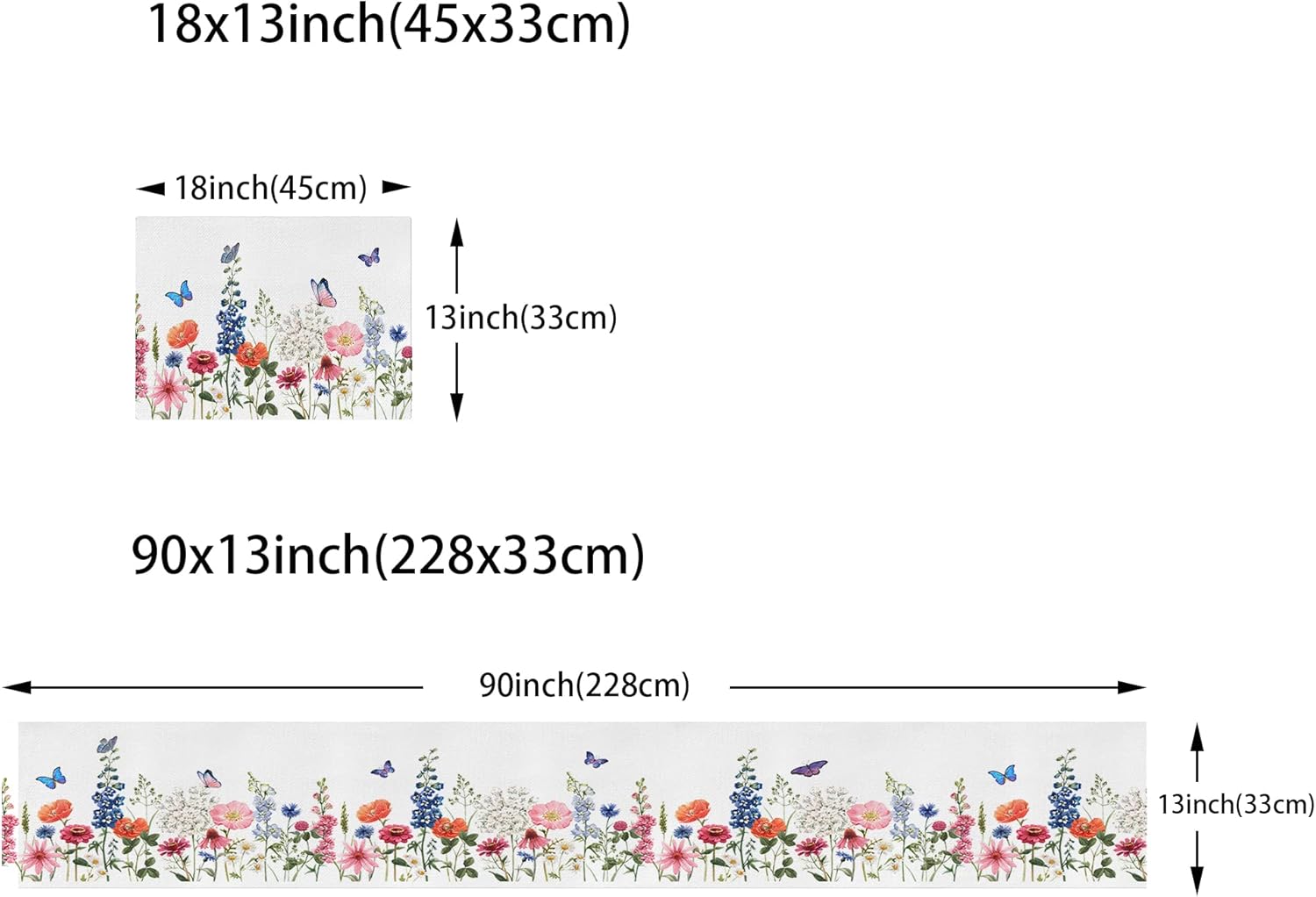 Spring Flower Table Runner and Place Mats Set of 6 Watercolor Floral Pattern Cotton Linen Dining Mat Sets Seasonal Spring Summer Holiday Decor Washable for Home Table Decorations 90 Inches Long