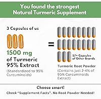 Vista 5 de Turmeric Curcumin Extract 1500mg – Full Dose of 95% Curcuminoids with Black Pepper Ginger & Cinnamon – High Absorption Turmeric Supplement – Non-GMO