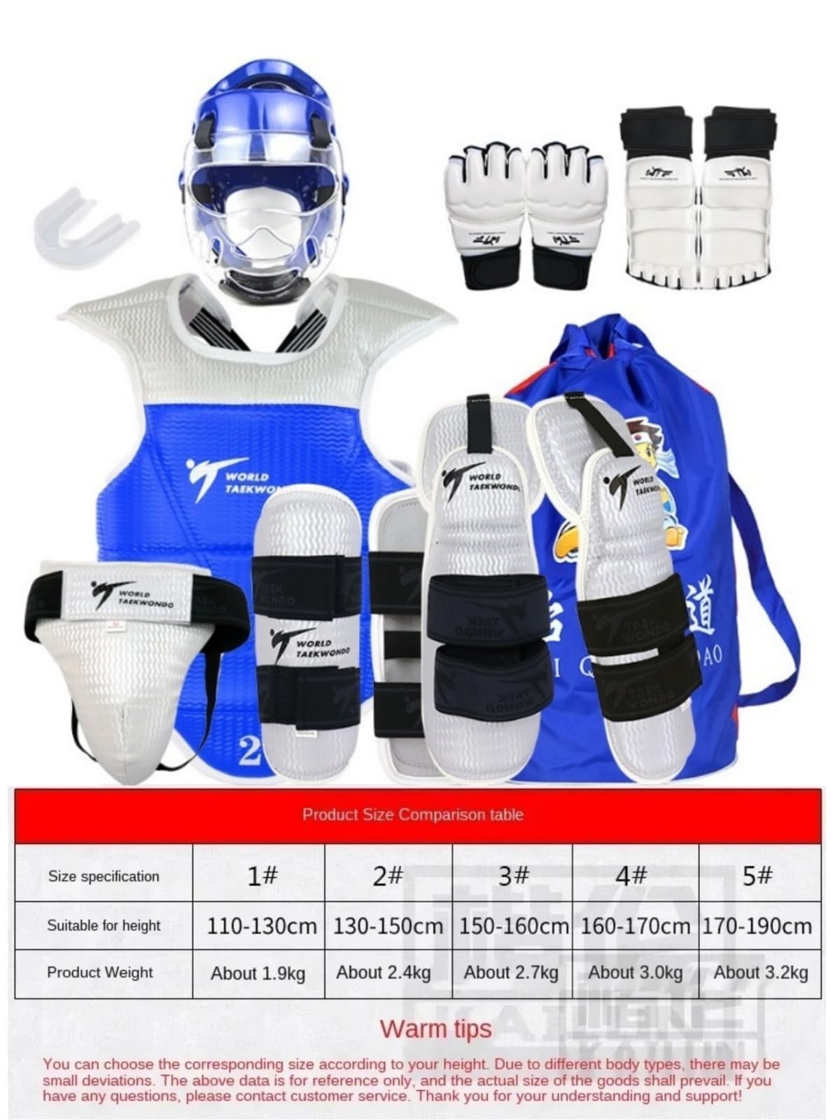 Set da 13 pezzi per taekwondo, protezione per testa, petto, braccia, inguine, guanti protettivi per mani, piedi, per bambini, giovani, adulti, taekwondo, karate, arti marziali miste