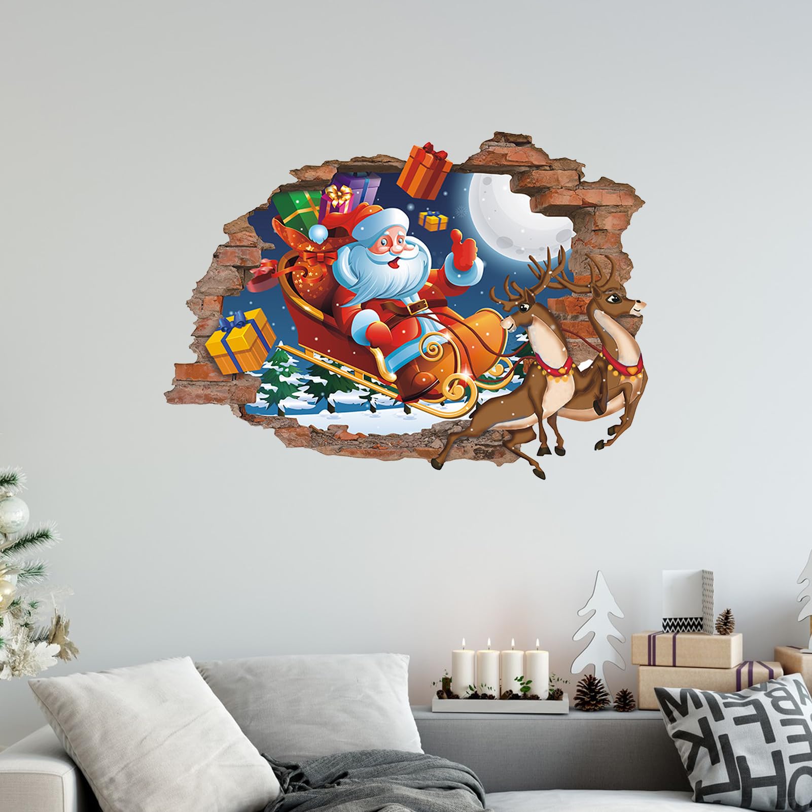 Autocollant Mural 3D Père Noël - 30 X 25 Cm - PVC Amovible Sans Trace - Décoration De Noël Pour Mur, Frigo, Fenêtre - 6