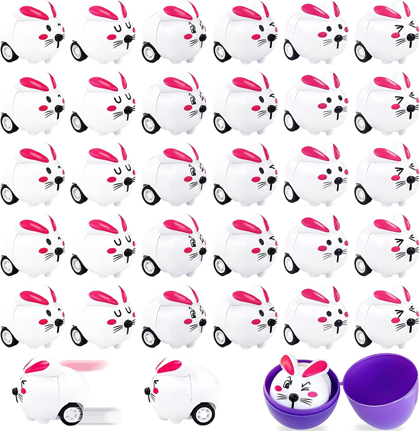 30 Pack Easter Pull Back Cars,Rabbit Toy Cars,Mini Bunny Toys for Kids,Easter Basket Stuffers,Easter Egg Stuffers,Party Favors,Gifts