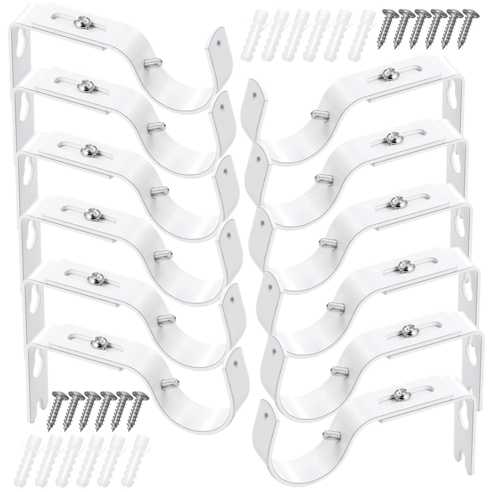 Frienda 12 Pack Curtain Rod Brackets Adjustable Wall Mounts, Matt White
