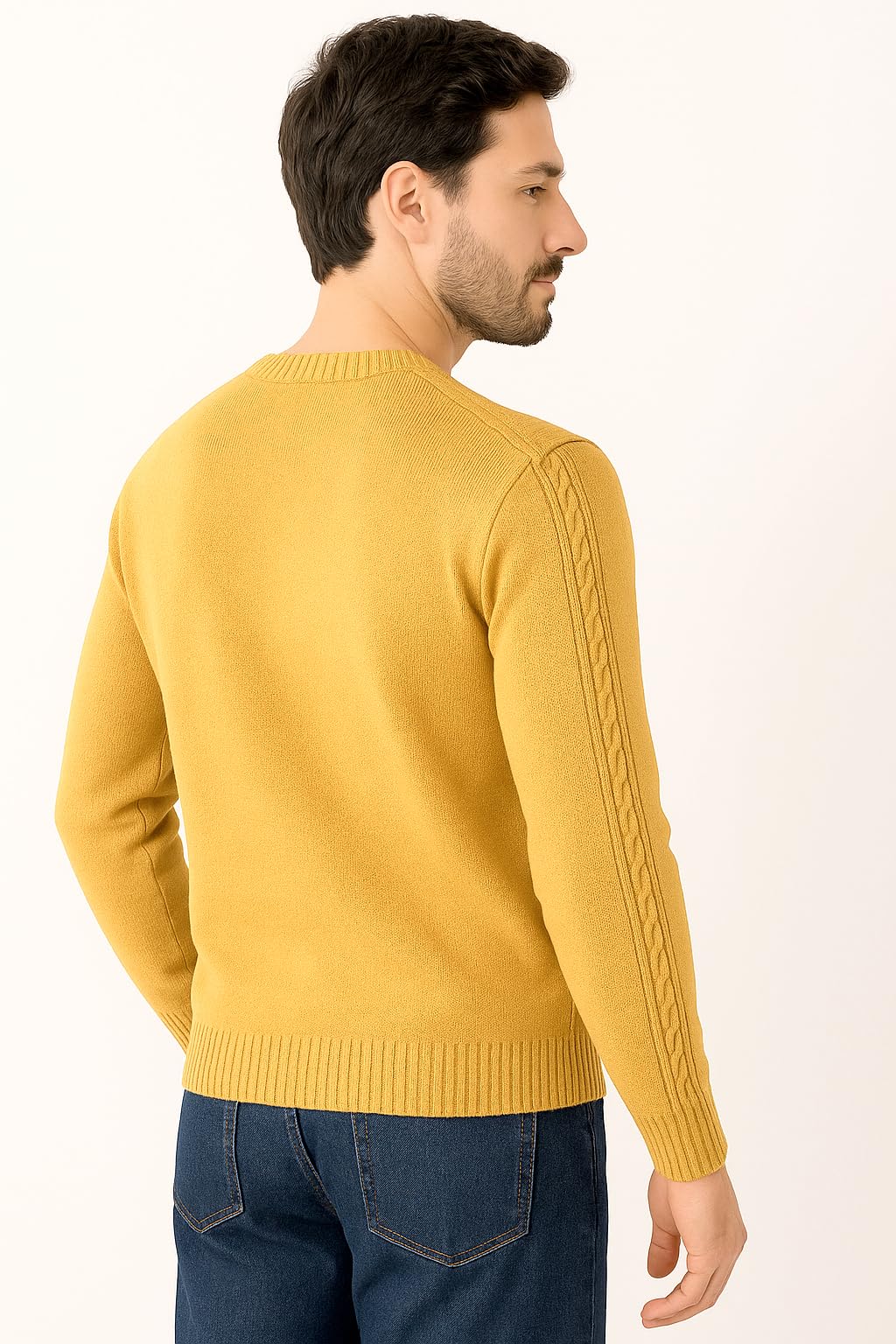 Maglione Girocollo in Calda e Morbida Lana - Maglia da Uomo in Tinta Unita con Fantasia a Treccia - Made in Italy
