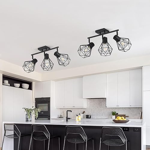 Miniatura 6 de SEEBLEN Kit de iluminación industrial de 3 luces, montaje empotrado negro para paredtecho, luz de techo direccional para cocina, comedor, sala de