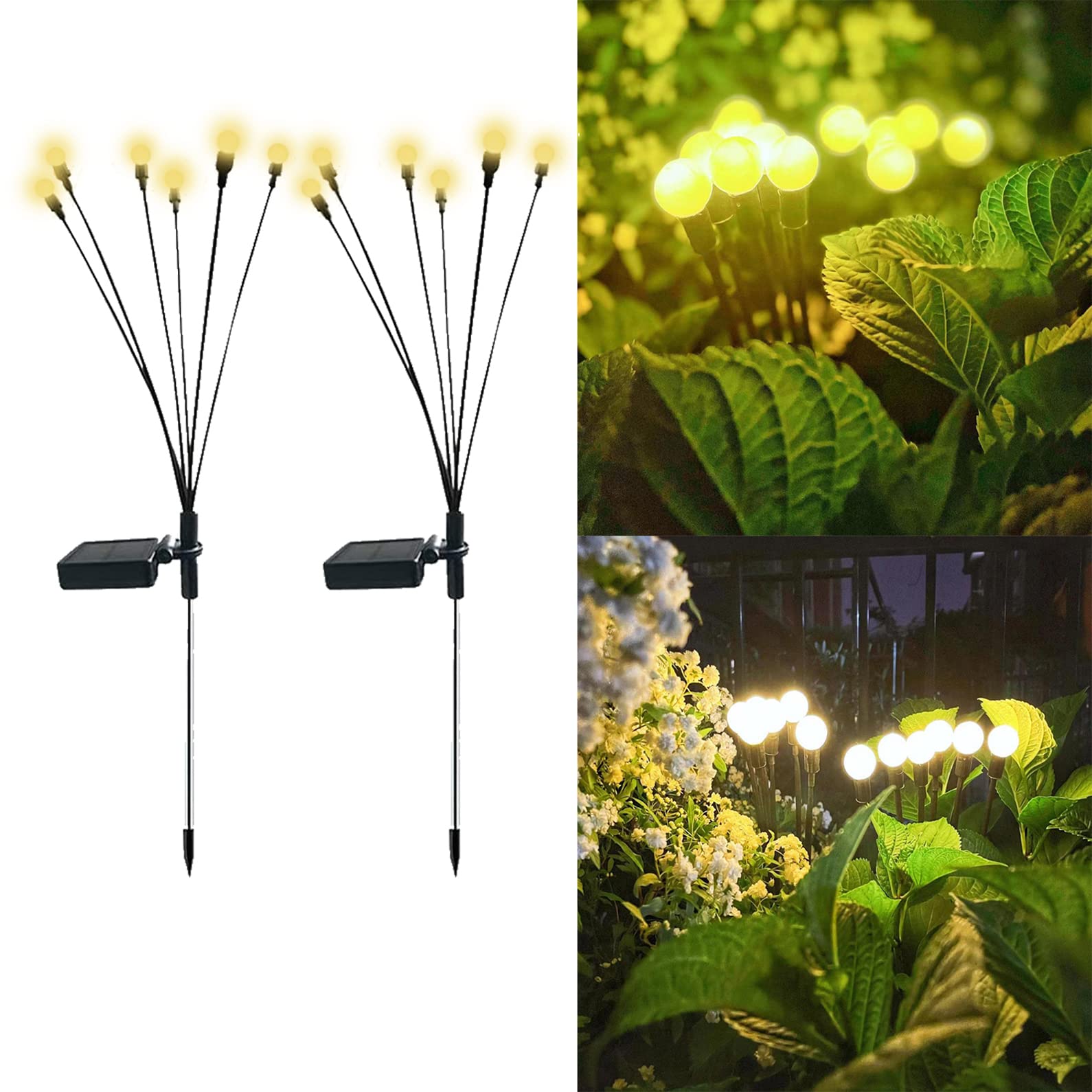 Yevheniy Solar Garden Firefly Lights, 2PCS Solar Powered Firefly Lights Outdoor Waterproof, Starburst Swaying Light, Vibrant Garden Solar Lights for Garden,Yard, Path, Lawn Decor(Warm White)