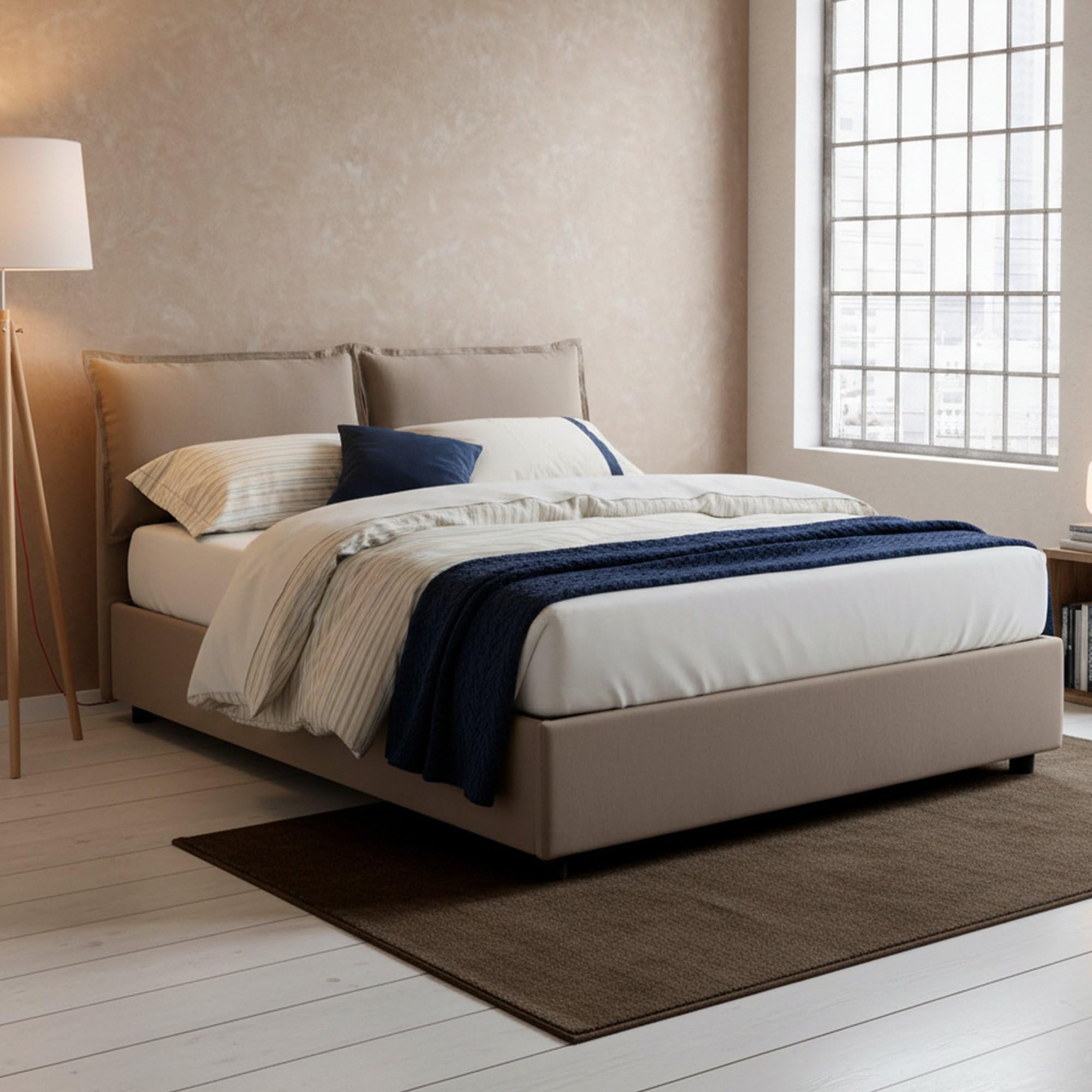 Talamo Italia - Letto matrimoniale Antonia, Letto contenitore con rivestimento in tessuto, 100% Made in Italy, Apertura frontale, adatto per materasso Cm 160x200, Tortora