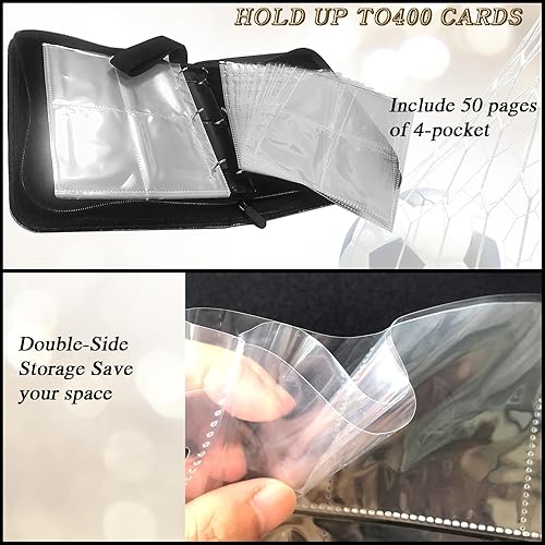 Miniatura 5 de Carpeta de tarjetas coleccionables de 400 bolsillos, soporte para tarjetas de fútbol con 50 fundas extraíbles para 400 tarjetas deportivas, álbum de