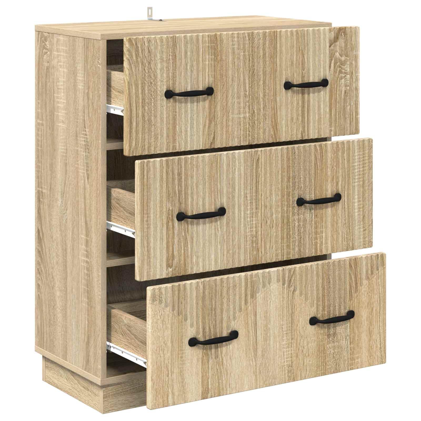 Szafka z szufladami dąb Sonoma materiał drewnopochodny 66 x 34,5 x 87 cm z 3 szufladami zamykanymi na klucz, uniwersalna szafka do przechowywania do biura, gospodarstwa domowego, warsztatu