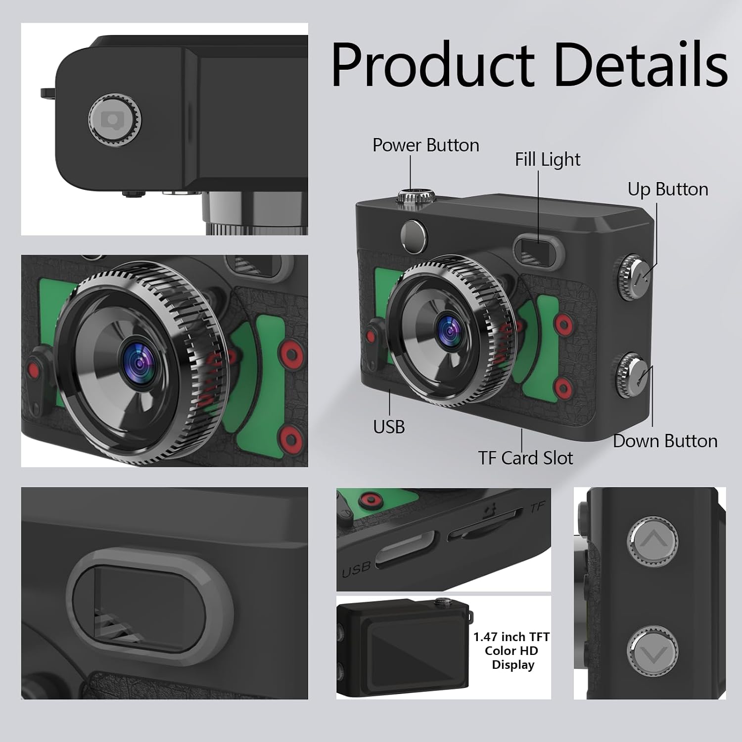 Mini Keychain Camera 64GB, 1080P Mini Retro Photo Video Camera, 120 Minute Battery Life Portable Tiny Digital Cam, Micro Video Camcorder for Travel Students Children, Green