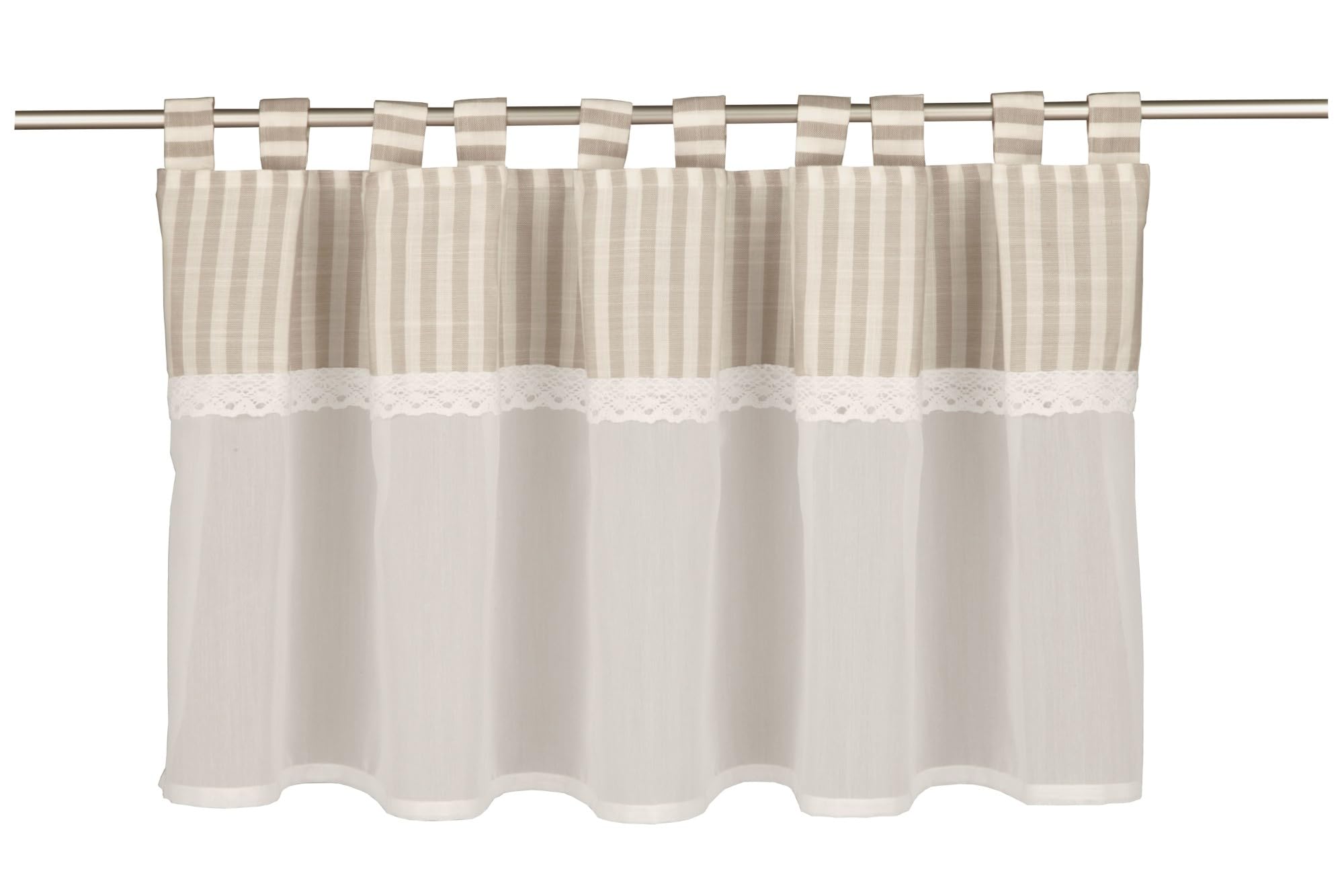 Gardinia Bistro Curtain Tree Look with Contrasting Lace Border Beige 135 x 45 cm