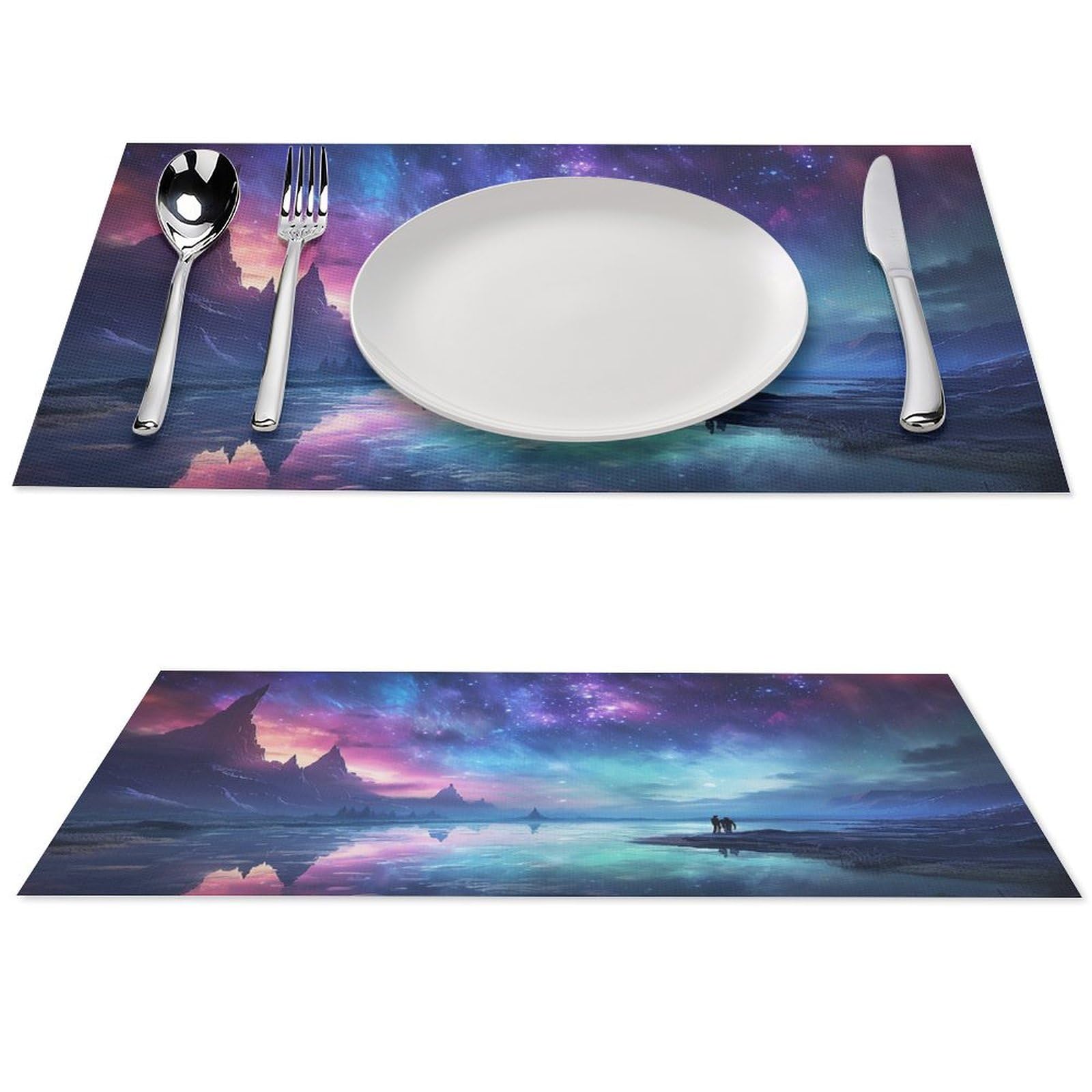 Sets de table de cuisine Northern Lights pour des repas de famille sereins et chaleureux