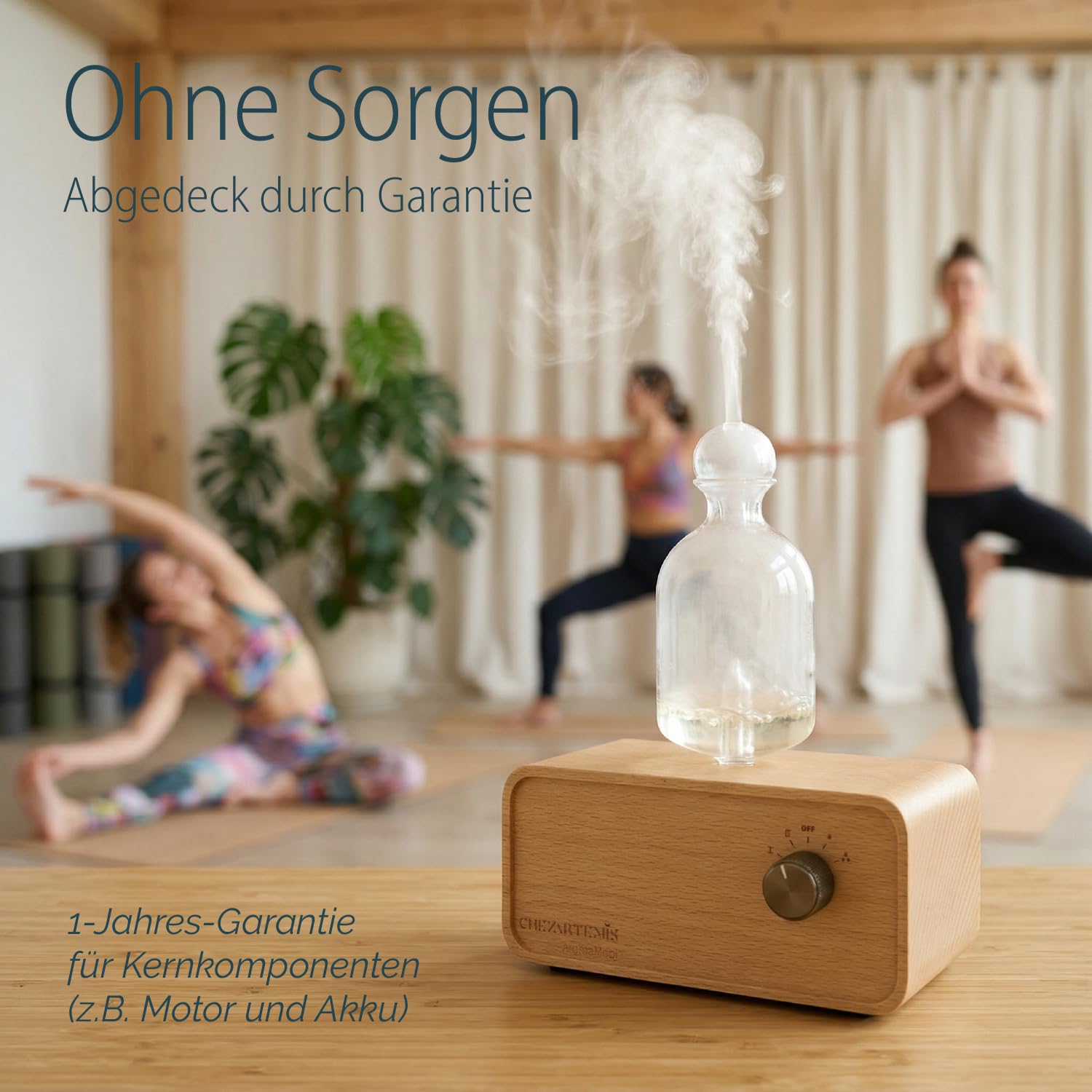 Aria Wasserloser Aroma Diffuser Kabellos für Aromatherapie | 30ml Glas Vernebler & Buchenholz, Plastikfrei und BPA-frei, 10 Tage Akkulaufzeit, Flüsterleise <30dB, Duftreichweite 60 m²