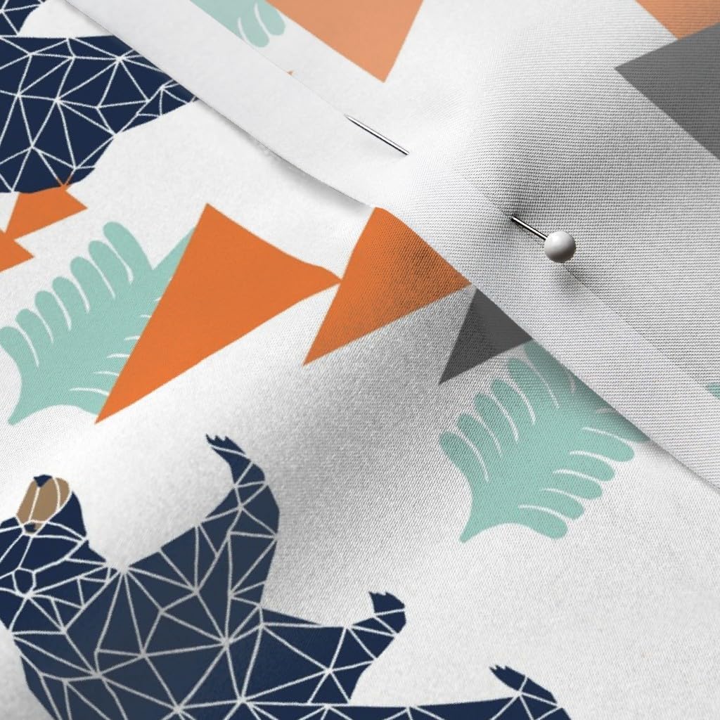 Spoonflower Fabric - Forest Bear Boy Nursery Boys Orange Mint Navy Blue Geometric Mountains Printed on Satin Fabric by The Yard - Sewing Lining Apparel Fashion Blankets Decor