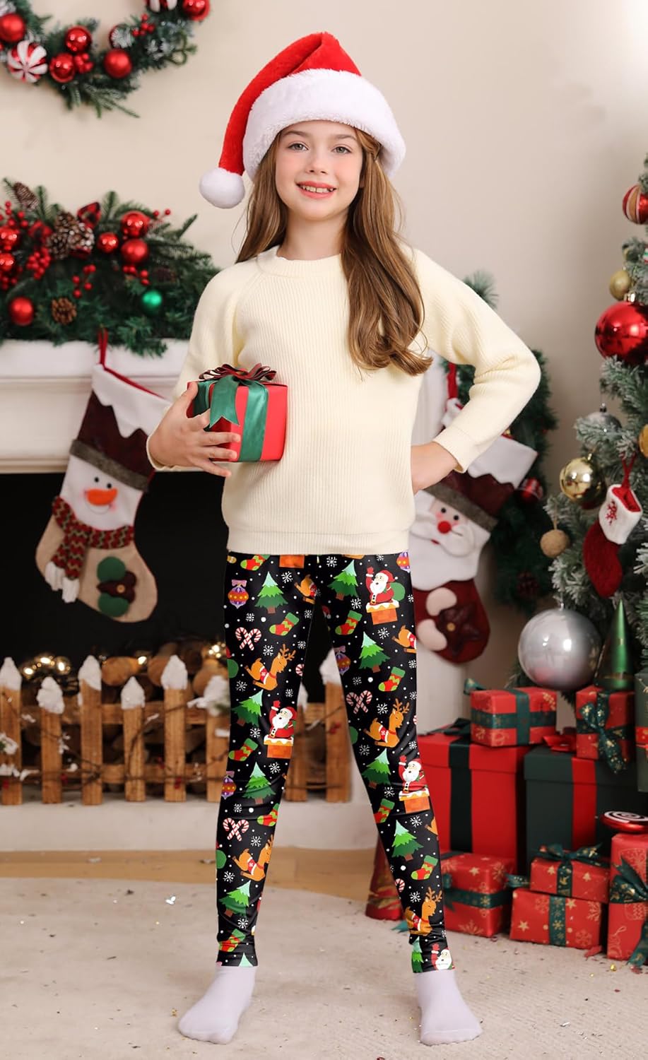 Little Girls Christmas Xmas Printed Ugly Elastic Waistband Legging Holiday Slim Pant Black 5-6 Years - Image 5