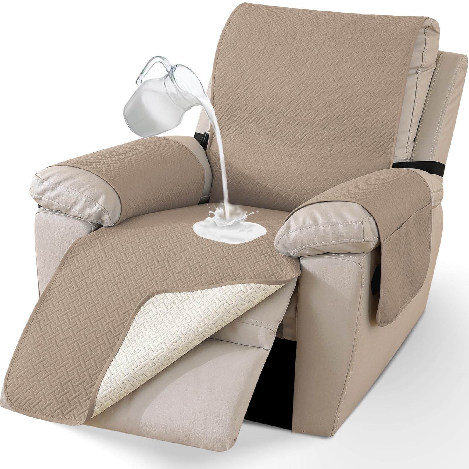 Impermeable Funda Sillon Reclinable 1 Asiento, Impermeable Funda Sillón Reclinable, Fundas para Sillon con Bolsillos Laterales, Fundas Sillón Relax Antideslizante, Antiarañazos, Café Claro Global Recycled Standard Global Recycled Standard Global Recycled Standard
