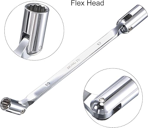 Miniatura 3 de uxcell Llave de cabeza flexible de 12 puntos, extremo de caja giratoria doble métrica de 0.394 in x 0.472 in, rotación CR-V de 180 grados para