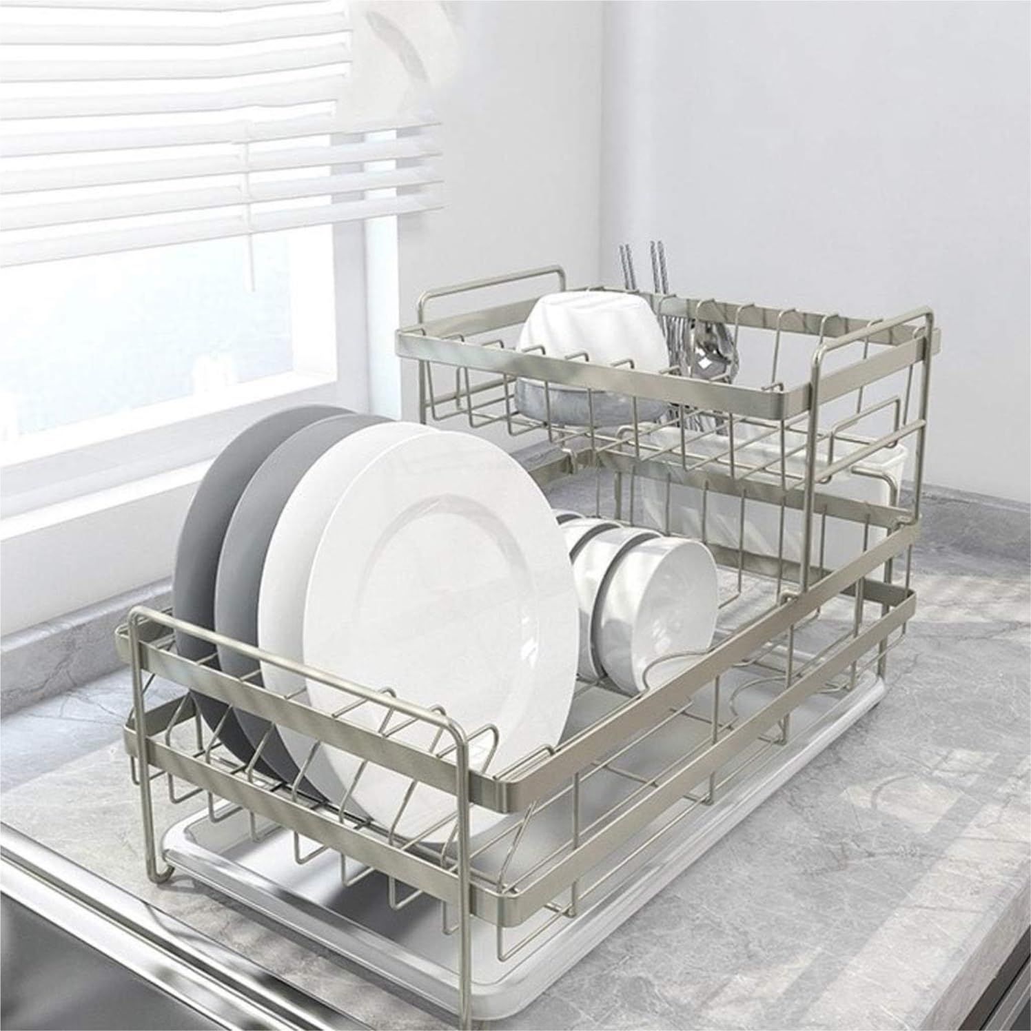 Egouttoir Vaisselle Supports À Vaisselle en Métal De Cuisine Stockage D'ustensiles Ménagers avec Bac D'égouttage Rangement Cuisine