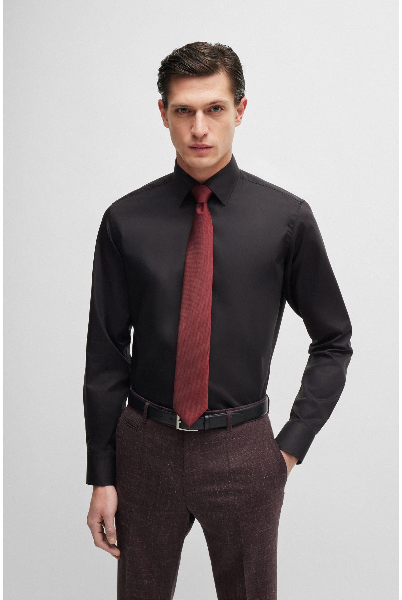 BOSS Herren H-TIE 7,5 CM-222 Krawatte aus Seiden-Mix mit durchgehendem Jacquard-Muster Dunkelrot Stck