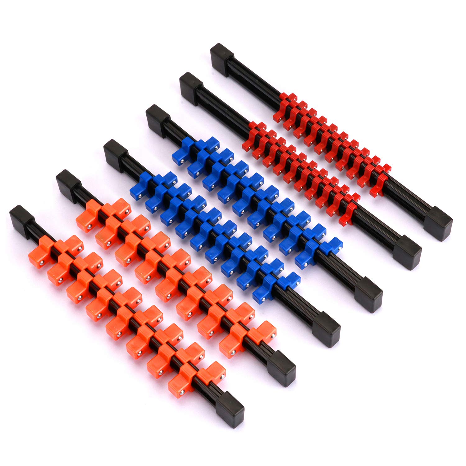 CASOMAN 6 Pieces Double Sided ABS Socket Organizer, 1/4" 3/8" 1/2", Mountable Sliding Tray Rack Tool Rail Holder, double side socket rails