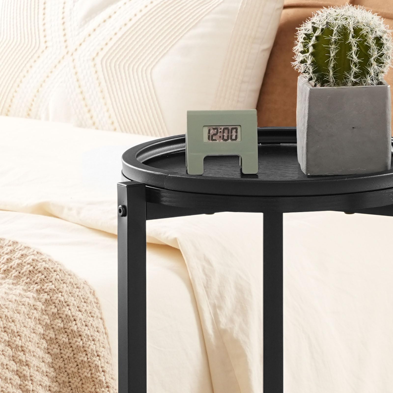 HOOBRO Tavolino Rotondo a 2 Livelli, Tavolino da Divano, Tavolino da Caffè, Tavolino per Bevande, Ideale per Piccoli Spazi, Soggiorno, Camera da Letto, Ingresso, Nero EBB167BZ01