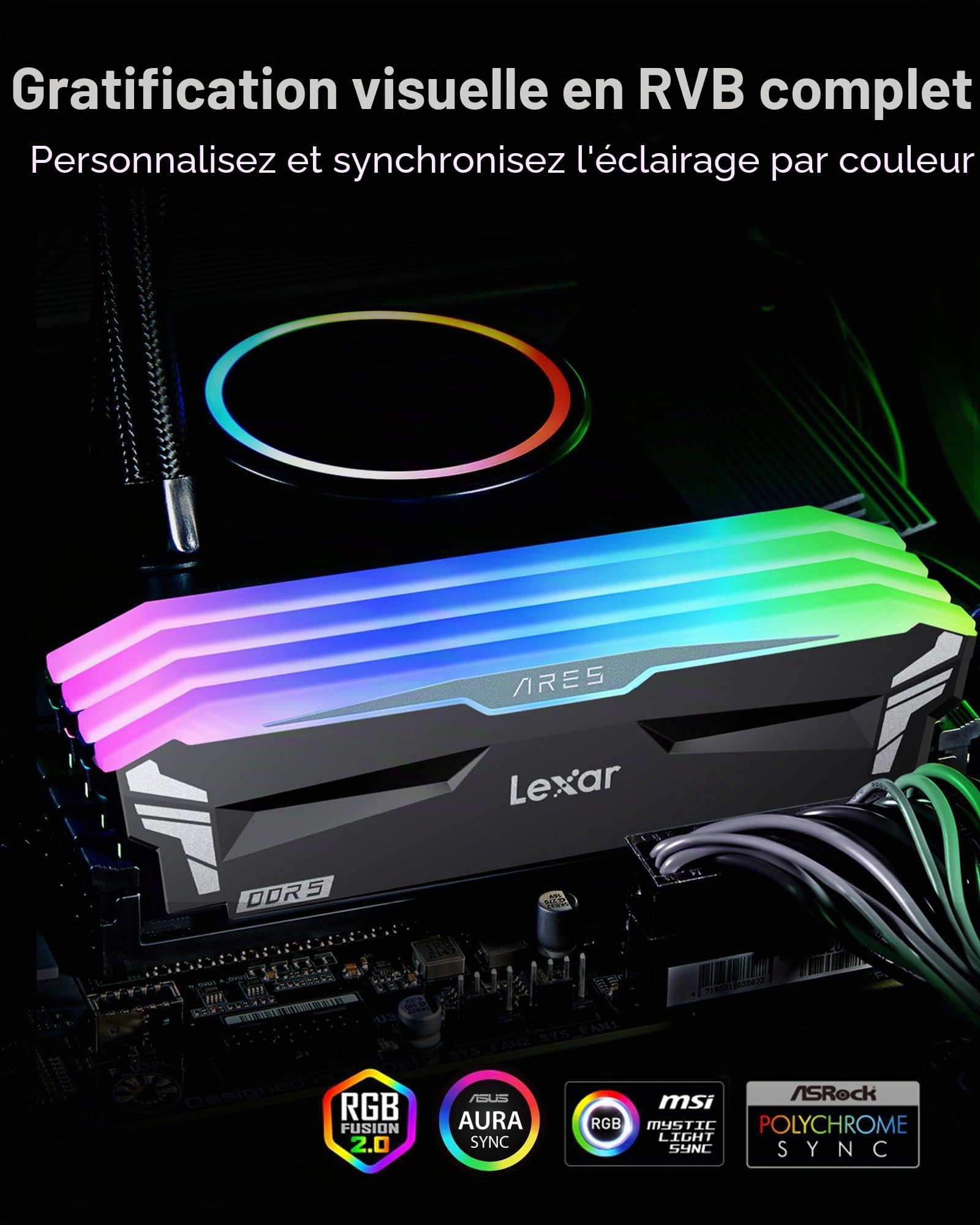 Lexar RGB DDR5 RAM Kit 32 Go (2x16 Go) 6800 MHz CL34, Mémoire 288 broches UDIMM pour ordinateur de jeu PC, Mémoire DRAM de bureau pour XMP 3.0, AMD EXPO, CL34-45-45-108, 1.4V