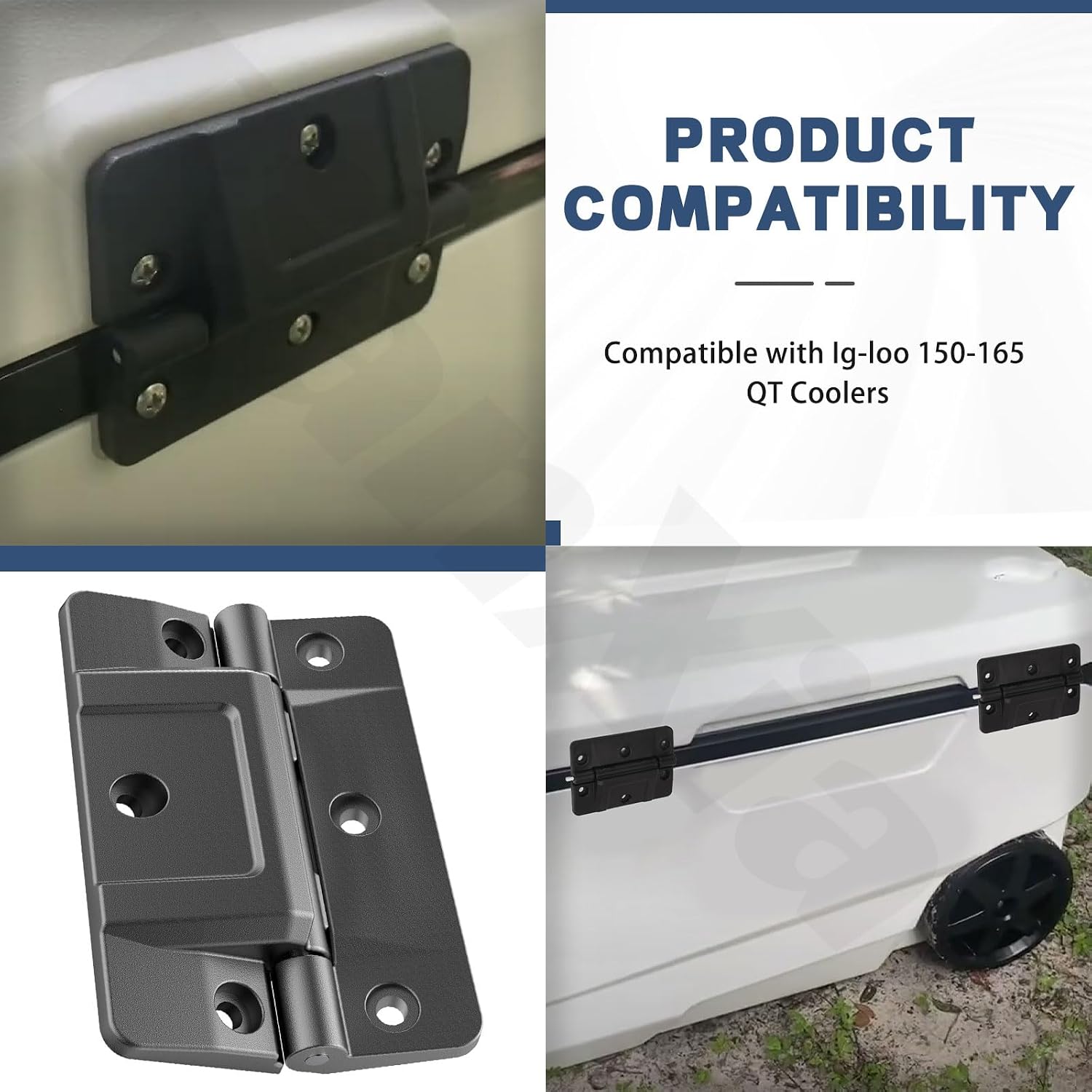 2 Pcs Cooler Oversized Mechanical Hinges Replacement Part With Installation Stainless Steel Screws Compatible with Ig-loo 150-165 QT Coolers (Black)