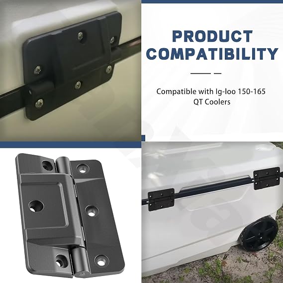 2 Stück Kühler übergroße mechanische Scharniere Ersatzteil mit Installation Edelstahlschrauben kompatibel mit Ig-loo 150-165 QT Kühlern (schwarz)