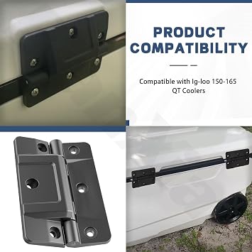 2 Stück Kühler übergroße mechanische Scharniere Ersatzteil mit Installation Edelstahlschrauben kompatibel mit Ig-loo 150-165 QT Kühlern (schwarz)