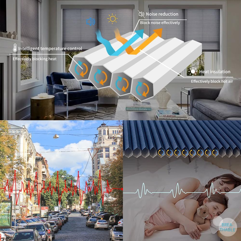 Motorized Cellular Shades, Light Filtering Shades Honeycomb Blinds Work with Homekit Thread, Alexa Google Home, Cordless Motorized Blinds for Windows with Remote Customize (Half-Cream)