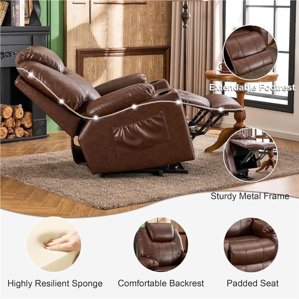 Comfortable Lift Chair for Elderly with Infinite Position Control with Heat and Massage, Dual Motor Power Recliner Chair for Seniors, Electric Lift Recliner with Leather Upholstery