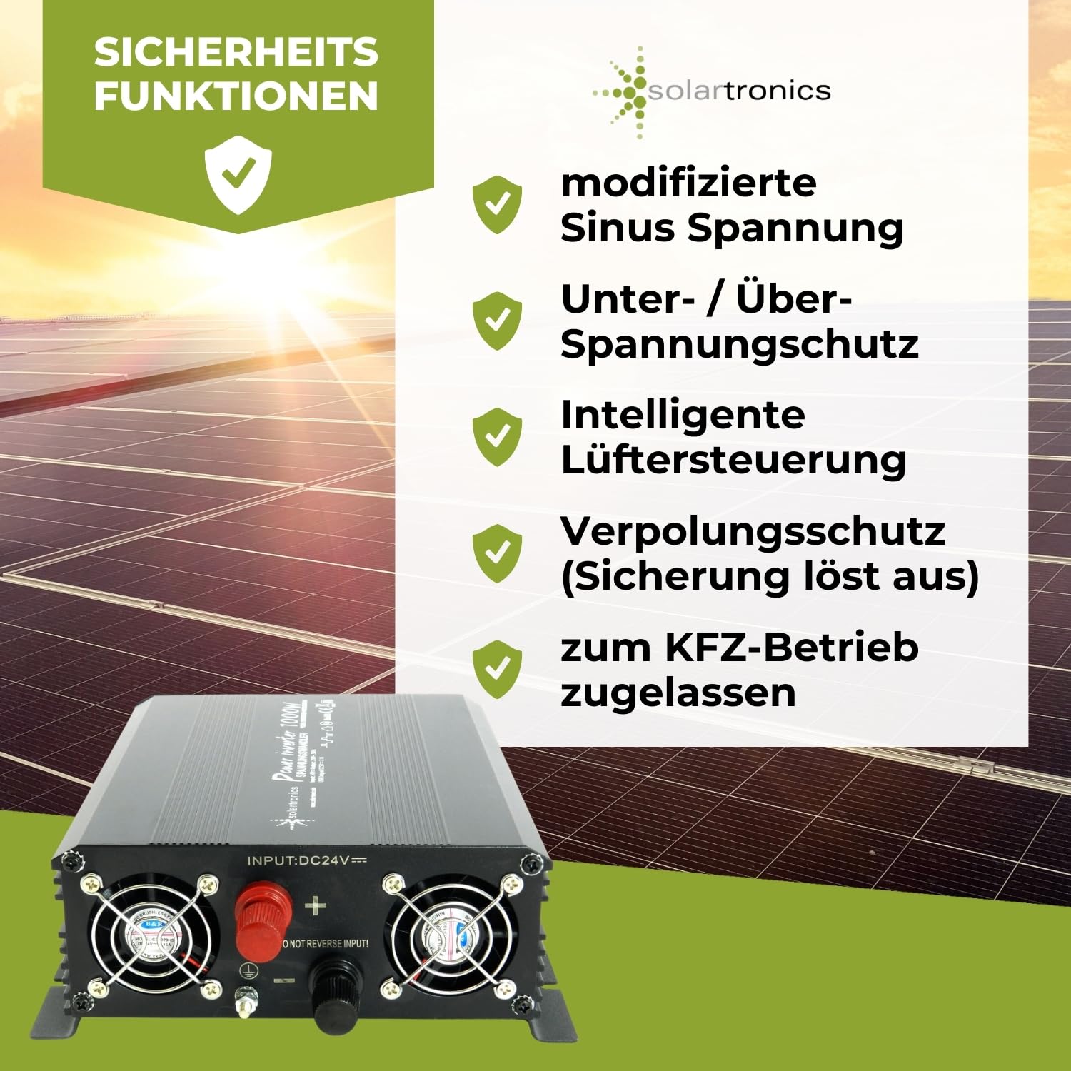 Solartronics NM1000 24V 1000 Watt Nero Convertitore di Tensione - 2000 Watt Spitzenleistung - Invertitore 24V Su 230V
